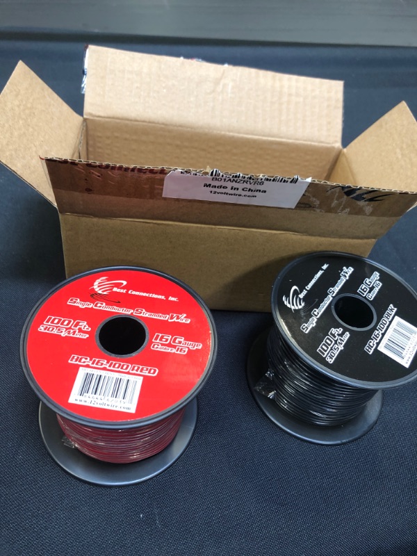 Photo 2 of 16 GAUGE WIRE RED & BLACK POWER GROUND 100 FT EACH PRIMARY STRANDED COPPER CLAD