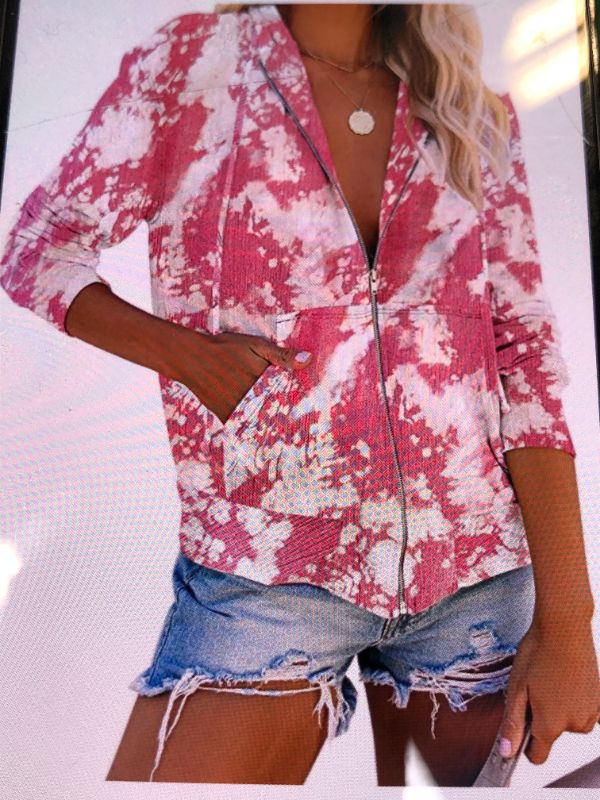 Photo 1 of LOOKBOOKSTORE WOMEN TIE DYE  ACTIVE HOODIE LONG SLEEVE ZIP UP TEA ROSE
SIZED MEDIUM