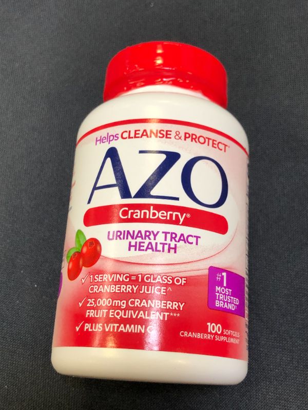 Photo 3 of AZO Cranberry Urinary Tract Health Dietary Supplement, 1 Serving = 1 Glass of Cranberry Juice, Sugar Free, 100 Softgels
EXP 08/23