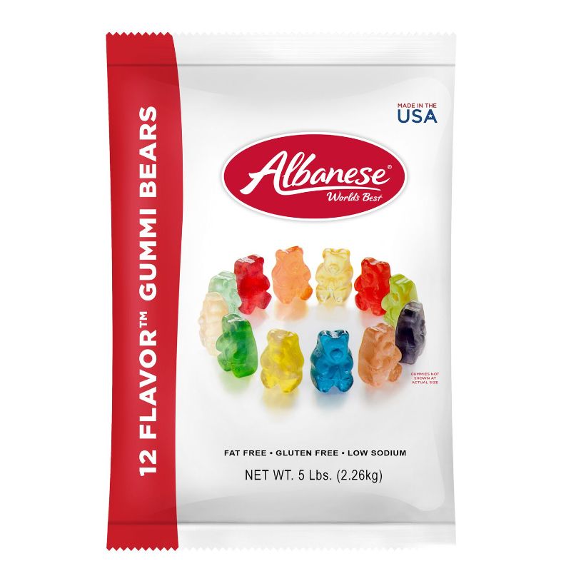Photo 1 of Albanese Confectionery Gourmet Gummy Bears, Assorted Flavors, 5-Lb Bag
NO EXP DATE ON PACKAGE