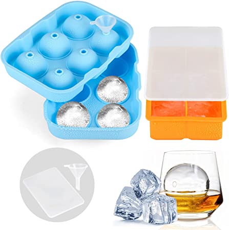 Photo 1 of 
Ice Cube Tray, Set of 2 Silicone Ice Tray, Sphere Ice Ball Maker with Lid and Large Square Ice Cube Molds with Tinny Funnel, Reusable for Whiskey, Cocktails, Bourbon, Baby Food Freezer

