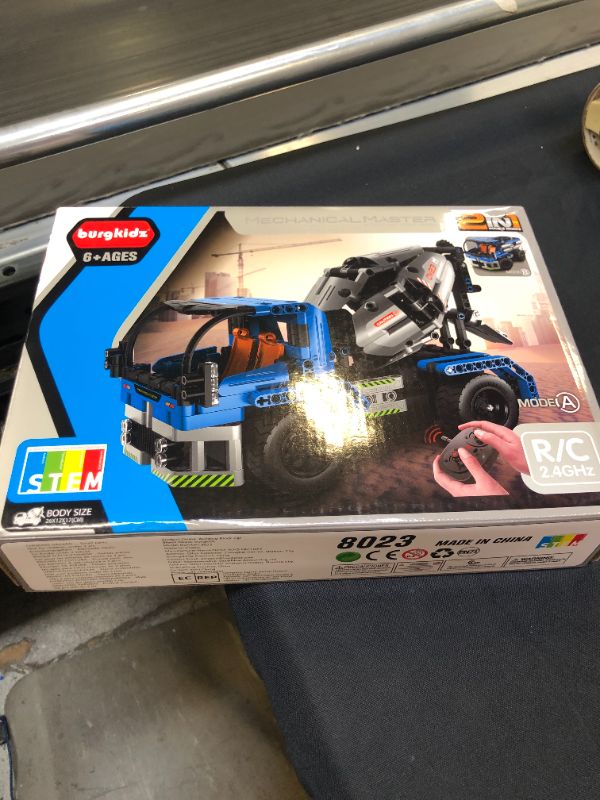 Photo 3 of burgkidz STEM Engineering Building Blocks Toys 2-in-1 Dump Truck or Concrete Mixer Build Set with Remote Control, RC Car Toys for Boys and Girls Ages 6 7 8 9 10 11 12 Years Old
