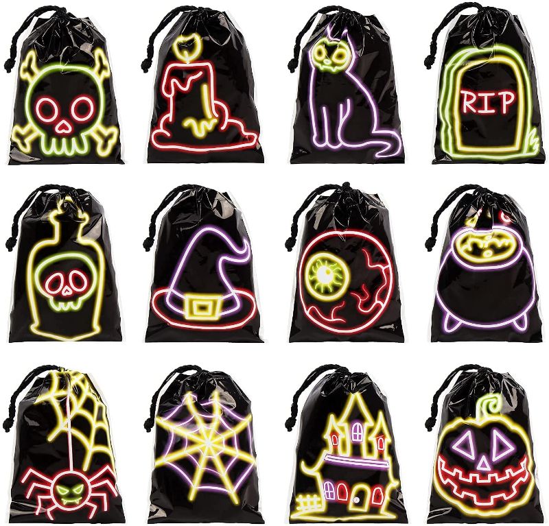 Photo 1 of LOKIPA Halloween Drawstring Candy Bags, 72 Pcs Black Halloween Treat Bag Goody Gift Bags Trick or Treat Bags for Halloween Party Favors
