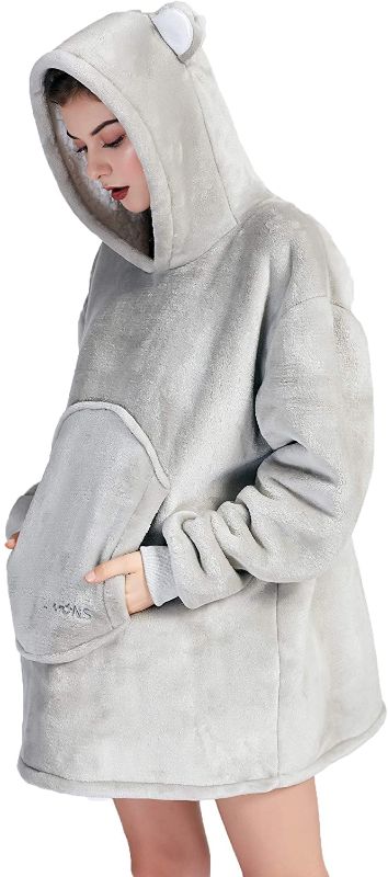 Photo 1 of Blanket Hoodie for Adult Women Ooversized Blankets Animal Sweatshirt Wearable Big Robes Gift… (Gray Bear, - LARGE
