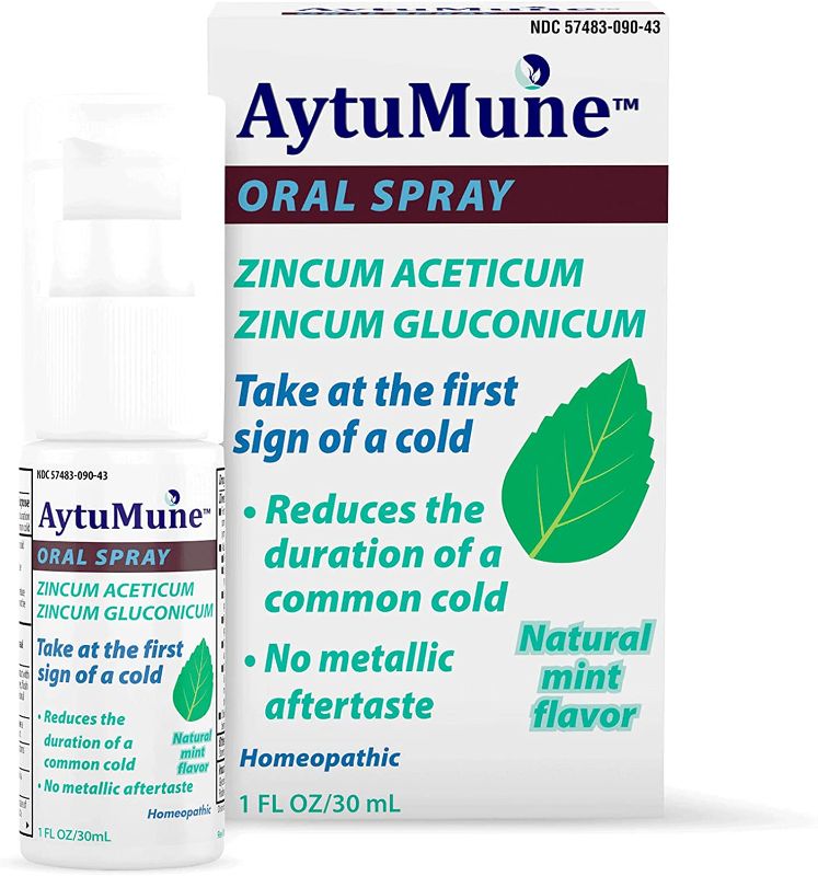 Photo 1 of AytuMune? Oral Spray for Immune System Support, Natural Zinc Remedy and Sore Throat Mist - Shorten and Calm Colds with Homeopathic Mint Spray Medicine (1 fl oz) - STICKER ON BOX - EXP 3 - 2023 
