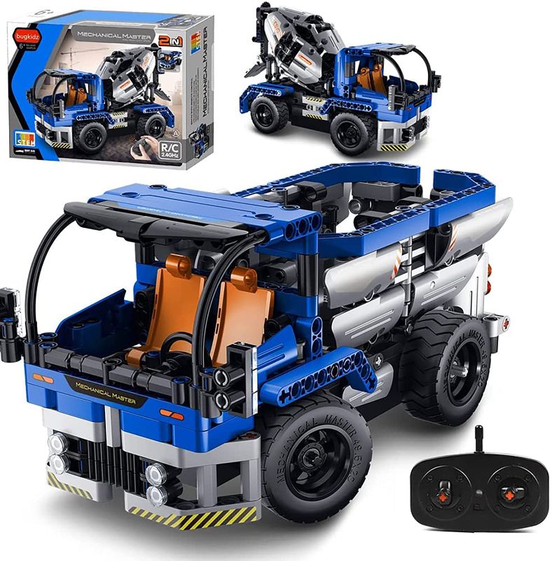 Photo 1 of burgkidz STEM Engineering Building Blocks Toys 2-in-1 Dump Truck or Concrete Mixer Build Set with Remote Control, RC Car Toys for Boys and Girls Ages 6 7 8 9 10 11 12 Years Old
