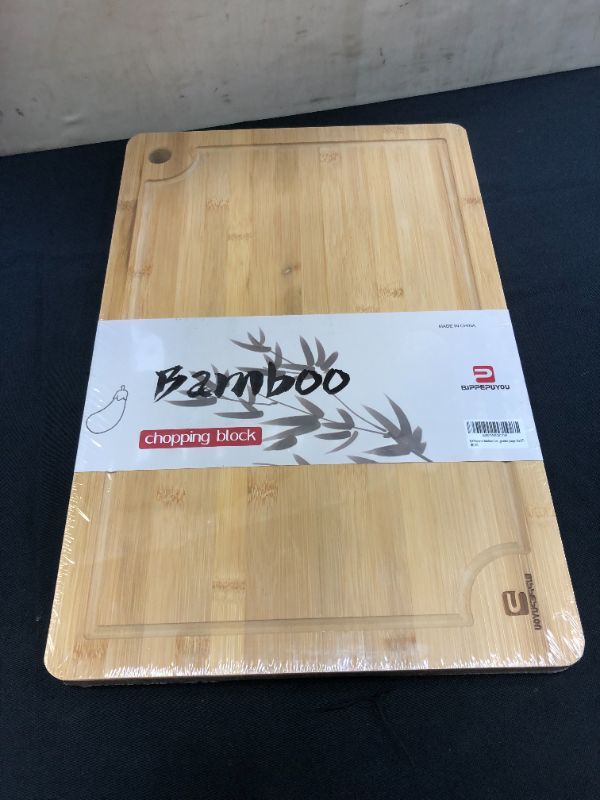 Photo 1 of BJPPEpuyou Bamboo Cutting Board with Juice Groove and Handles Best Kitchen Chopping Board for Meat (Butcher Block) Cheese and Vegetables (Large-18x12")
