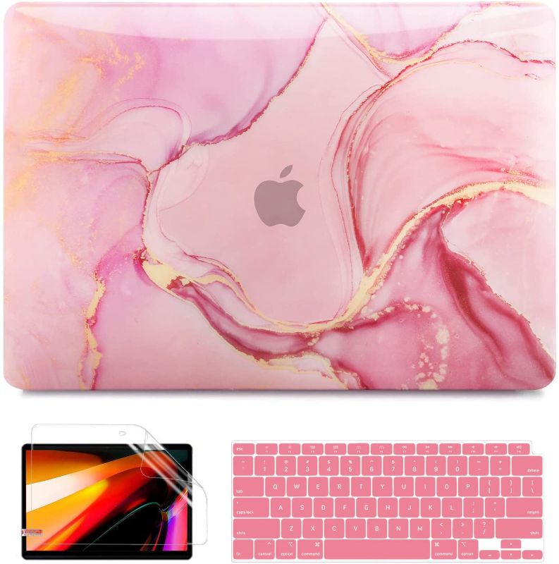 Photo 1 of B BELK Compatible with MacBook Pro 14 inch Case 2021 2022 Release A2442 with M1 Pro/Max Chip, Plastic Hard Shell Case + Keyboard Cover +Screen Protector for MacBook Pro 14'' with Touch ID, Pink Marble
