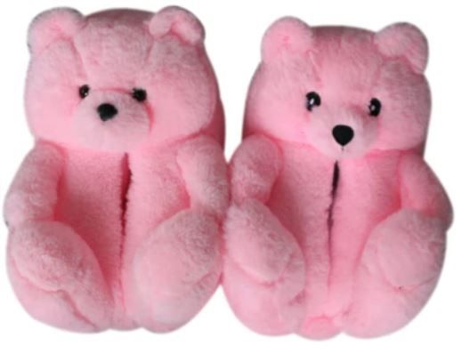Photo 1 of  Teddy Bear Slippers Home Indoor Soft Anti-Slip Cute Winter Warm Floor Shoes Slippers Cartoon - TODDLER - LIGHT PINK 
