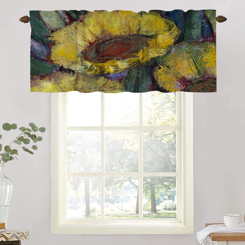 Photo 1 of BaoNews Abstract Art Black Blue Kitchen Valances Half Window Curtain, Red Black Art Pattern Yellow Sunflowers Abstract Blackout Decoration Window Valances Curtains Drapes for Kitchen Bedroom