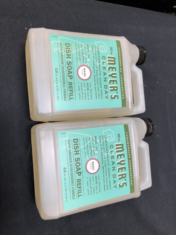 Photo 2 of 2 PACK - Mrs. Meyer's Dishwashing Liquid Dish Soap Refill, Cruelty Free Formula, Basil Scent, 48 oz