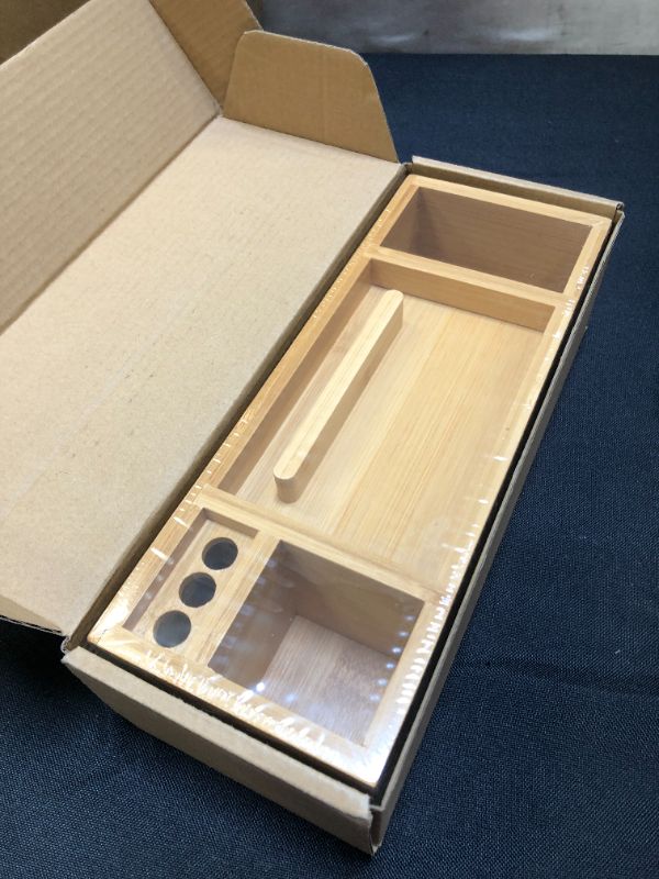 Photo 1 of KARUMI Bamboo Wood Desk Organizer with File Organizer for Office Supplies Storage & Desk Accessories. Pen Holder Pencil Cup Organizer with Phone Stand,
