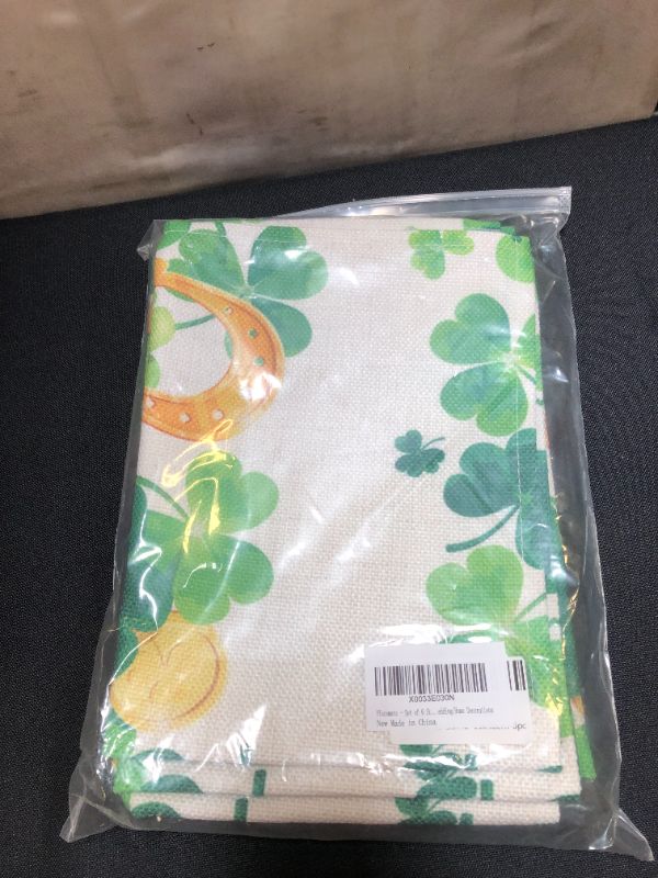 Photo 2 of Happy St Patrick's Day Placemats - Set of 6, Saint Patrick's Shamrock Table Mats for Spring Decorations, Green Lucky Placemats for Spring Party / Kitchen Dining Table (Spring, Golden, Green, Vintage)
