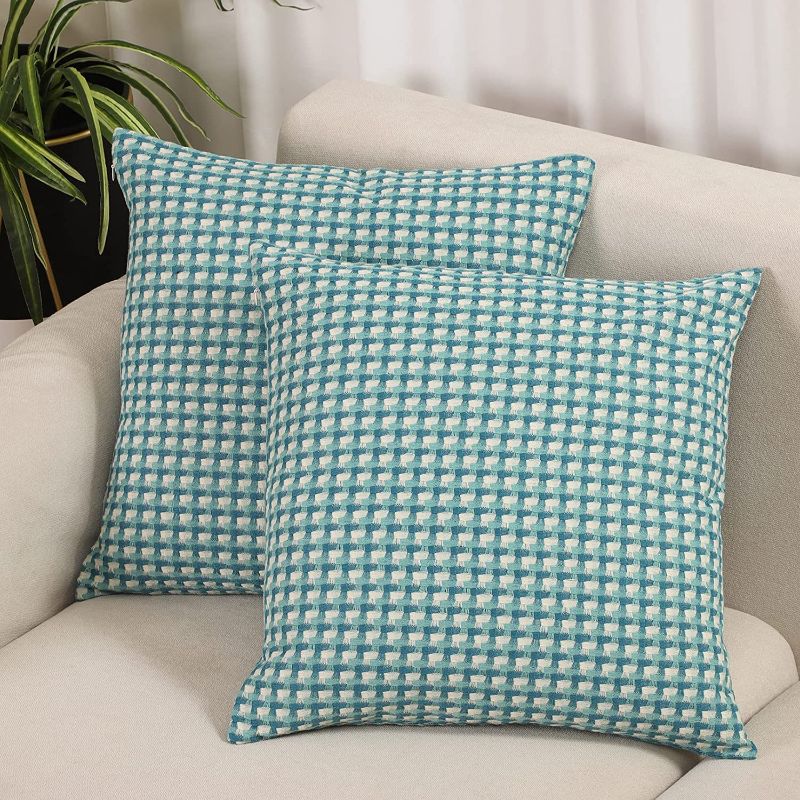 Photo 1 of Basic Model Houndstooth Throw Pillow Covers 18x18 Inch Decorative Colored-Plaid Jacquard Pillowcases Square Cushion Covers for Couch Sofa,Green
