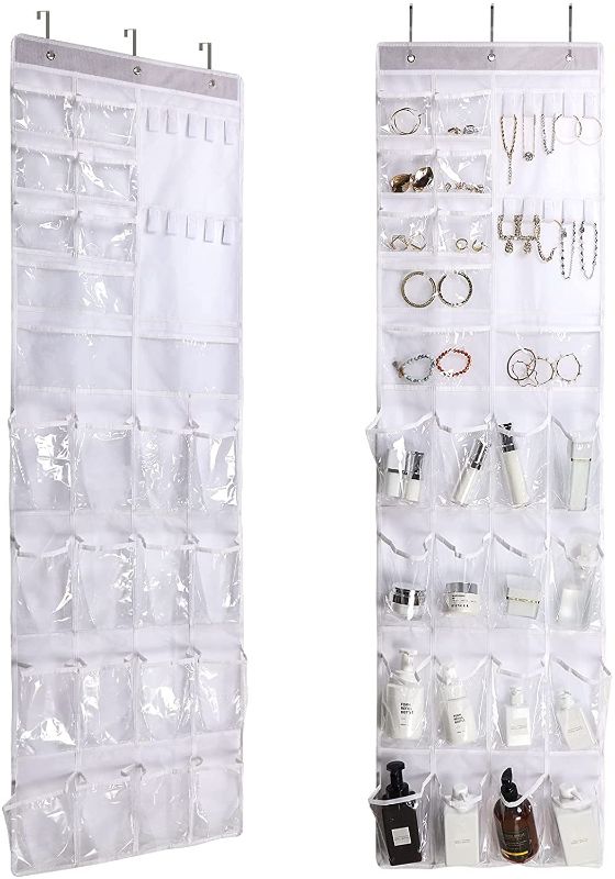 Photo 1 of 2 Pack Over The Door Hanging Shoe Organizer, Shoe Rack Holder, Pantry Door Organizer With Multiple Size Clear Pockets, 63” x 17” (White)

