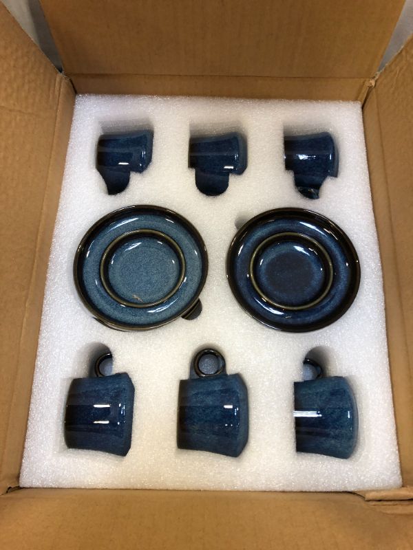 Photo 2 of Ceramics Espresso Cups with Saucers Reactive Glaze Mugs Set of 6 Dark Blue 3.7OZ (100ML)
