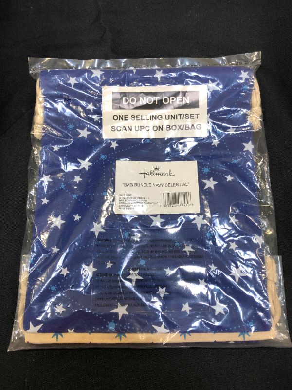 Photo 1 of Hallmark Blue Drawstring Christmas Gift Bag Bundle (3 Fabric Gift Bags: 8" X 10") Snowflakes and Stars for Christmas, Hanukkah, Weddings, Birthdays
