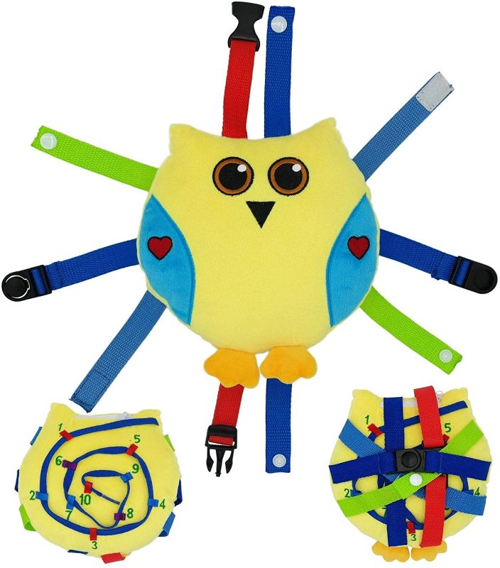 Photo 1 of UpNjoy Sensory Activity Toddler Pillow Toy – Fine Motor Skills Improvement – Buckles, Zipper, Snaps, Numbers String – Busy Learning Basic Life Skills – Toddler Travel Owl Plush
