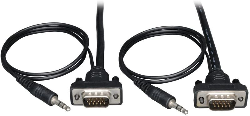 Photo 1 of Tripp Lite Low Profile VGA Coax Monitor Cable with audio, High Resolution cable with RGB coax (HD15 and 3.5mm M/M) 6-ft.(P504-006-SM)
