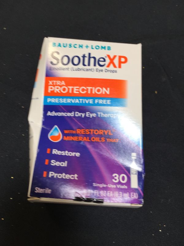 Photo 2 of  Bausch & Lomb Soothe XP Preservative Free Single-Use Eye Drop Dispensers, 30 Count exp- 06/2022