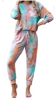Photo 1 of LookbookStore Women's Cozy Tie Dye Printed Knit Loungewear Two Piece Sweatsuits Long Joggers Pajamas Set SIZE XXL