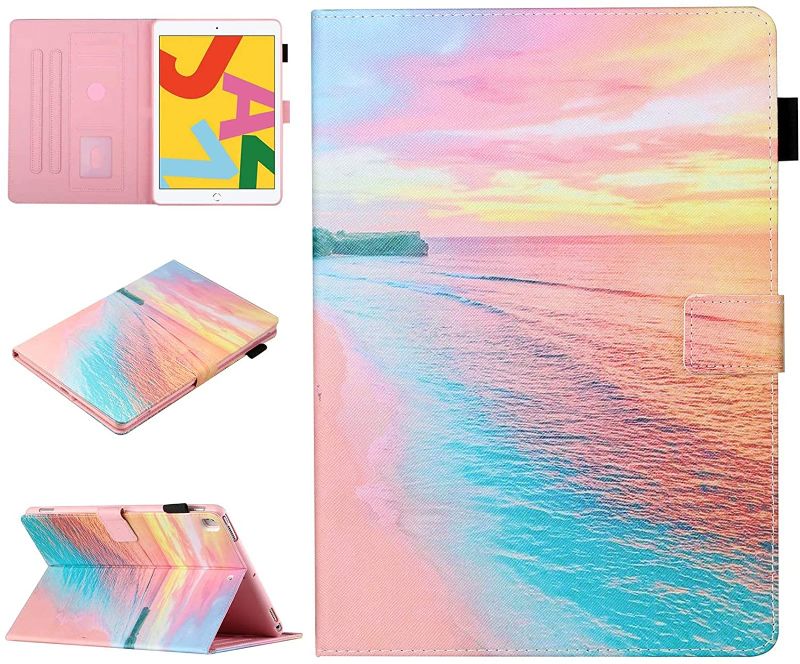 Photo 1 of AKHIOK for iPad 10.2 Case iPad 9th/8th/7th Generation Case ( 2021/2020/2019 ) Release, Slim Folio Protective Case Cover with Kickstand Auto Wake/Sleep for 10.2 inch - Sunset Beach
