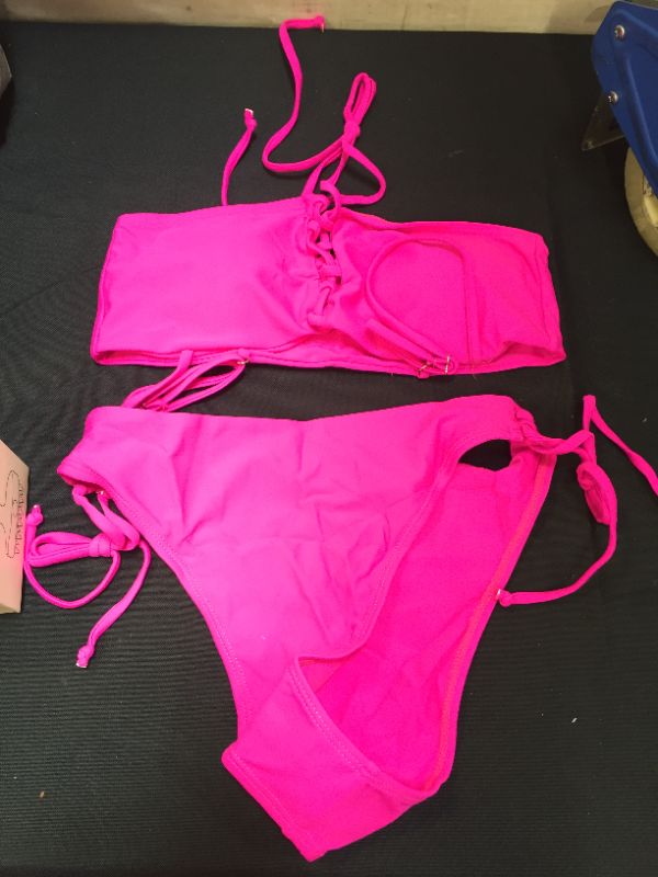 Photo 2 of ESONLAR Women's Sexy Lace-Up Beandeau High Wasited Bikini Set 2PCS Swimsuits SIZE SMALL