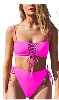 Photo 1 of ESONLAR Women's Sexy Lace-Up Beandeau High Wasited Bikini Set 2PCS Swimsuits SIZE SMALL