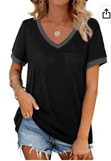 Photo 1 of Geifa Womens T Shirts Short Sleeve V Neck Loose Casual Summer Tops with Pocket SIZE SMALL
