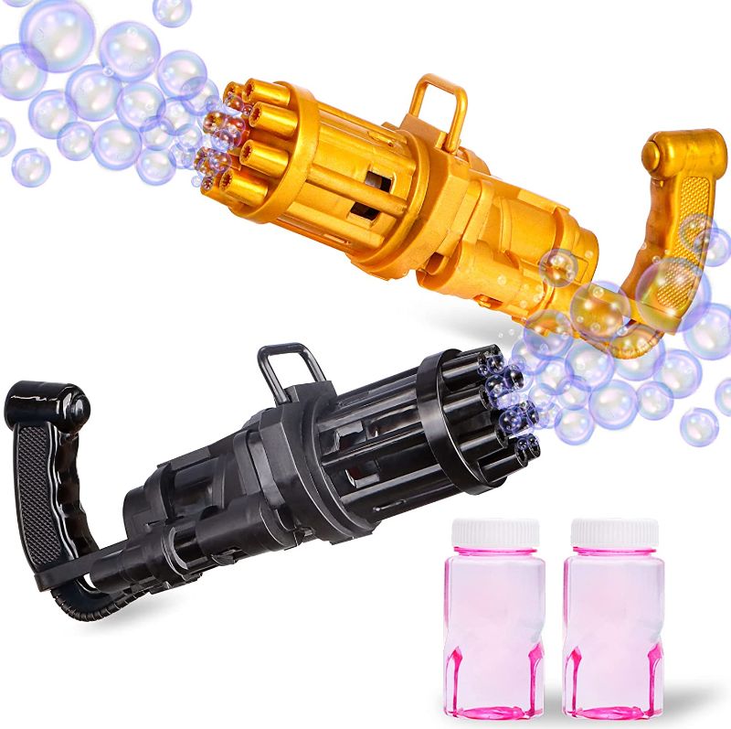 Photo 1 of JOYIN 2 Bubble Gun Machine for Toddlers with 2 Bubble Solution, 8 Hole 2022 Upgrade Toy Gift Bubble Machine, Summer Outdoor Toys for Kids - Party Favors for Boys Girls