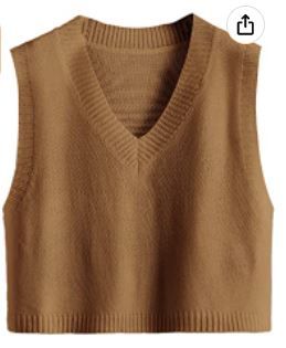 Photo 1 of Romwe Women's Knit Sweater Vest Women Crop Y2K Sweater Vests V Neck Sleeveless JK Uniform Pullover Knitwear Tops MEDIUM