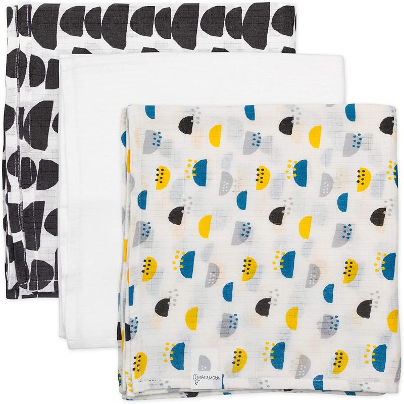 Photo 1 of Muslin Swaddle Blanket Mac & Moon, Newborn Baby Boy Girl, Unisex Wild 3 Pack