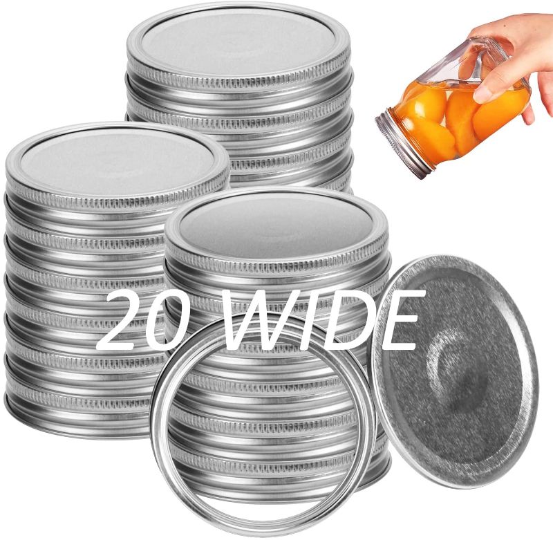 Photo 1 of 20 Pack Mason Jar Lids and Rings for Canning Jars Wide Mouth, Split-Type Lids Leak Proof, Reusable and Secure Ball Canning Jar Lids Caps with Silicone Seals (86mm, Silver)