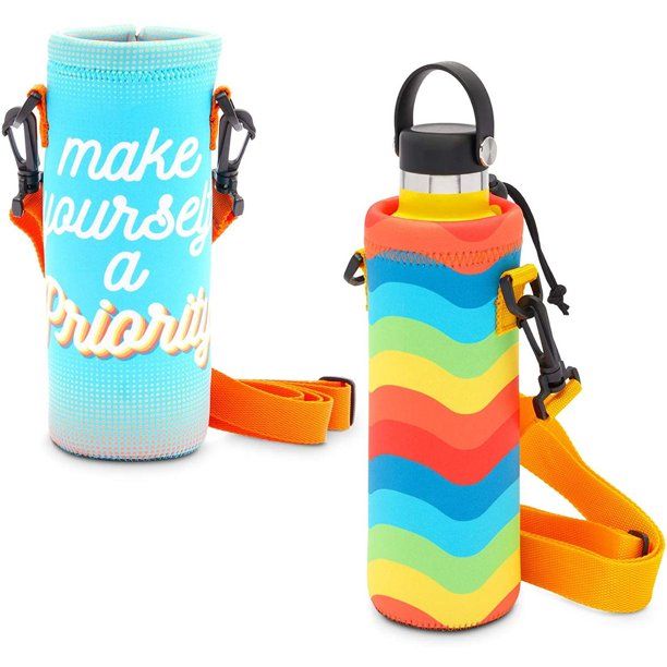 Photo 1 of 2 Pack Water Bottle Carrier with Strap, Neoprene Sleeve Insulated Holder Cover for Walking & Hiking, Make Yourself a Priority