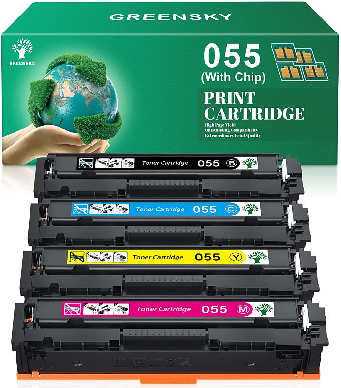 Photo 1 of GREENSKY Compatible Toner Cartridge Replacement for Canon 055 Color imageCLASS MF741Cdw MF743Cdw MF745Cdw MF746Cdw LBP664Cdw Printer (1Black, 1Cyan, 1Yellow, 1Magenta, 4-Pack)
PACKAGING IS DAMAGED 