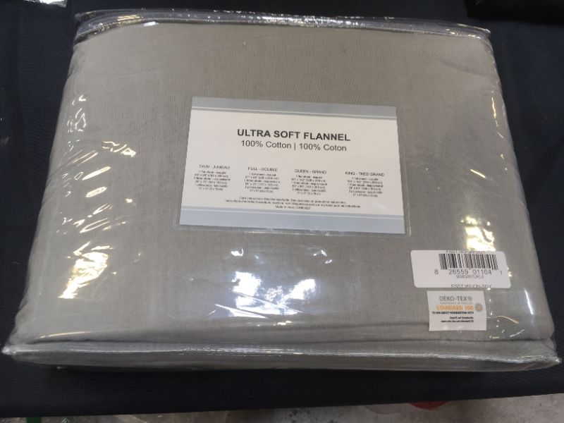 Photo 2 of AeroSoft Flannel Sheet Set Queen Size 100% Cotton, Soft Heavyweight - Double Brushed Flannel Deep Pocket Queen Sheet Set - Silver Grey
