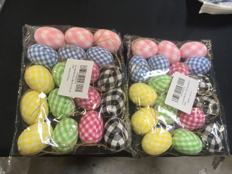 Photo 2 of 2 PACK - 18Pcs Easter Buffalo Plaid Eggs Hanging Ornaments- Easter Decorations- Colorful Foam Decorative Eggs Baubles for Easter Tree Basket Filler- Spring Easter Party Farmhouse Home Office Decor Easter Gift