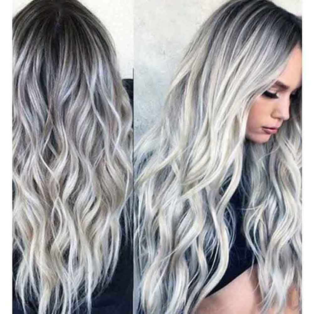 Photo 1 of 23" Natural Full Wigs Hair Long Wavy Wig Synthetic Heat Resistant (Ombre Silver)