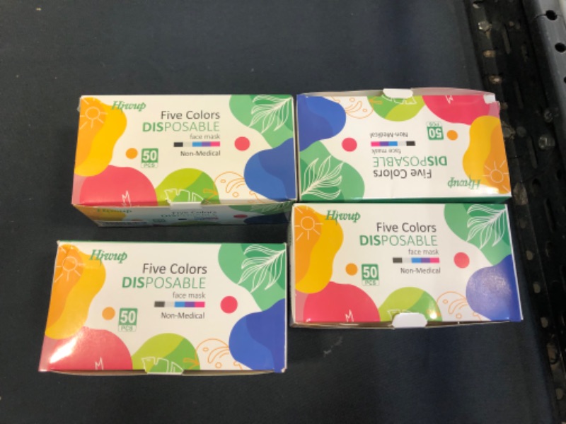 Photo 1 of HIWUP Colored Disposable Face Masks 50 Pack, PFE 99% Face Mask Suitable For Adults And Teens 4 pack