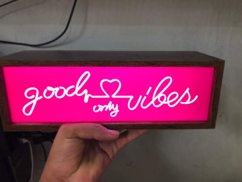 Photo 3 of Good Vibes Only Neon Signs - HSEFURNI Neon Sign USB Powered LED Lights Signs - Vintage Light Box Sign, for Office, Party, Wedding, Home, and Farmhouse Decor
