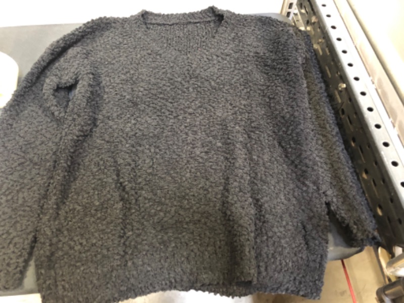 Photo 1 of Geckatte women's V neck fuzzy knit sweater Sherpa fleece oversized long sleeve size M