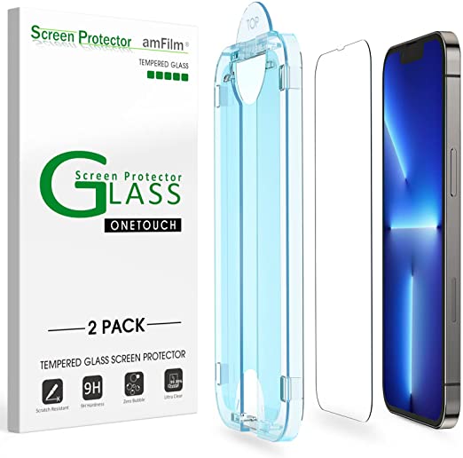 Photo 1 of amFilm OneTouch Compatible with iPhone 13 Pro Max (6.7") Tempered Glass Screen Protector - with Easy Installation Kit, Full Coverage Case Friendly (2-Pack)
