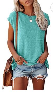 Photo 1 of MEROKEETY Women's Casual Cap Sleeve T Shirts Basic Summer Tops Loose Solid Color Blouse size small