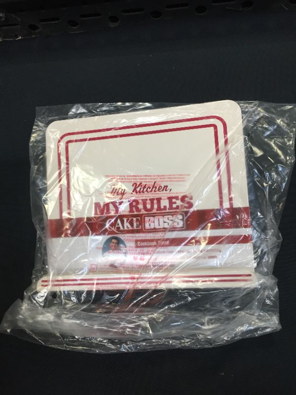 Photo 2 of Cake Boss Countertop Accessories Metal Cookbook Stand with "My Kitchen, My Rules” Decal, Cream