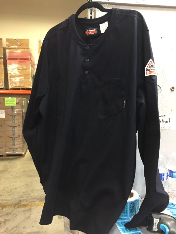 Photo 2 of Bulwark Men's Flame Resistant 6.25 Oz Cotton Long Sleeve Tagless Henley Shirt SIZE XXL NAVY