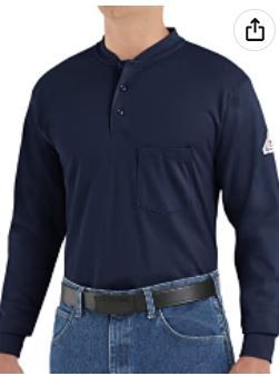 Photo 1 of Bulwark Men's Flame Resistant 6.25 Oz Cotton Long Sleeve Tagless Henley Shirt SIZE XXL NAVY