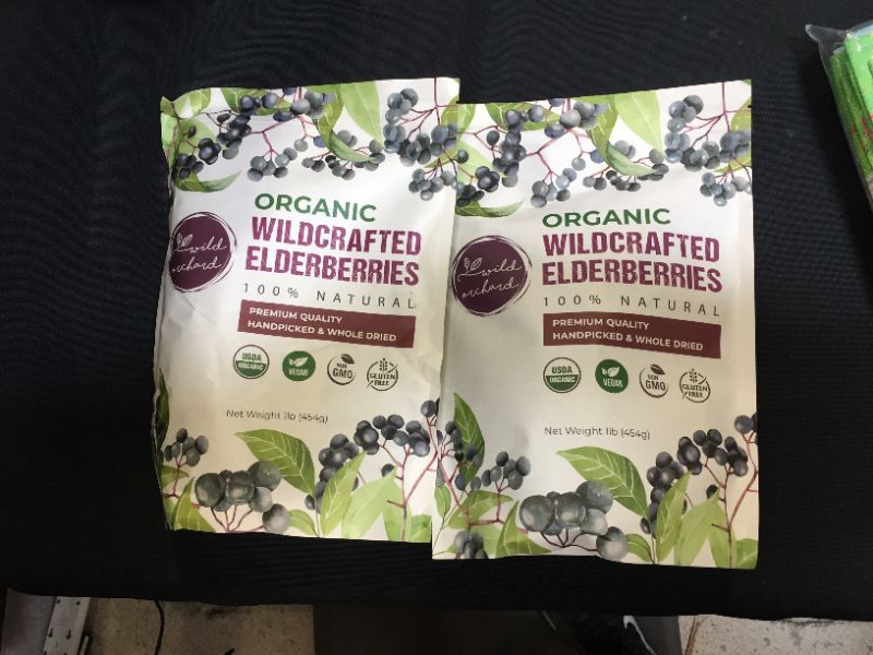 Photo 2 of 2 PACK - 100% USDA Certified Organic Whole Dried Elderberries (Sambucus Nigra) | 1lb bag | Premium Quality | European Wildcrafted | Natural Immune Support | Vegan | Non-GMO | Gluten Free | Recyclable Packaging EXP 10/2022