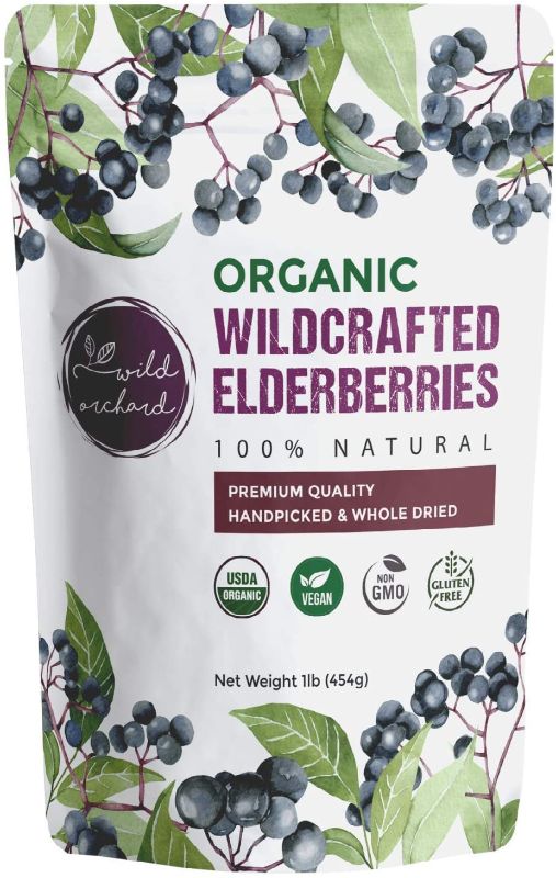 Photo 1 of 2 PACK - 100% USDA Certified Organic Whole Dried Elderberries (Sambucus Nigra) | 1lb bag | Premium Quality | European Wildcrafted | Natural Immune Support | Vegan | Non-GMO | Gluten Free | Recyclable Packaging EXP 10/2022