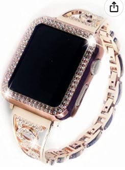 Photo 1 of Compatible with Apple Watch Band 38mm 40mm 41mm 42mm 44mm 45mm, Dressy LOVE-shaped Jewelry Bling Diamond Rhinestone Wristband Strap with Rhinestone & Soft TPU Protector Case for Women iWatch Series 7/6/5/Se/4/3/2/1
