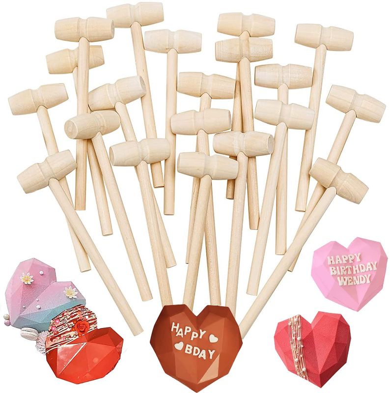 Photo 1 of 3 PACK - 20 Pieces Mini Wooden Hammer Mallets Pounding Toy, Wooden Crab Lobster Shellfish Mallets Solid Natural Hardwood Crab Hammer for Cracking Chocolate, Seafood Tool